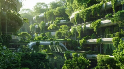 Advanced reforestation technology, hyper realistic, hightech environment, futuristic green innovation