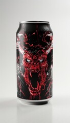 Fototapeta premium can of soda, devil image logo, white background, metal can, cinematic