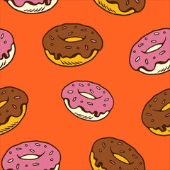 Fast Food Illustration Donuts Digital Hand Drawing Seamless Pattern