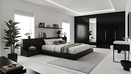 Black main bedroom model, minimalist style.