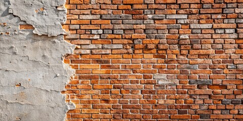 Half brick half plaster background with copyspace , brick, plaster, building material, construction, texture, rough