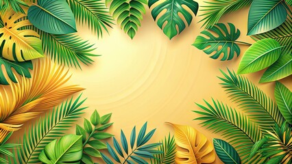 Background featuring tropical leaves with modern shapes, perfect for a summer theme , tropical, plants, floral, elements