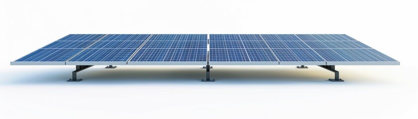 Sleek solar panels on a clean white background, hyper realistic, minimalist design, renewable energy theme