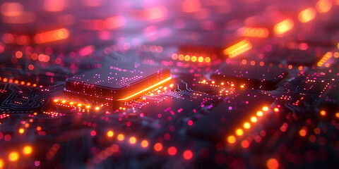 Obraz premium Quantum Leap: Neon-Lit Circuits Illuminate Innovation