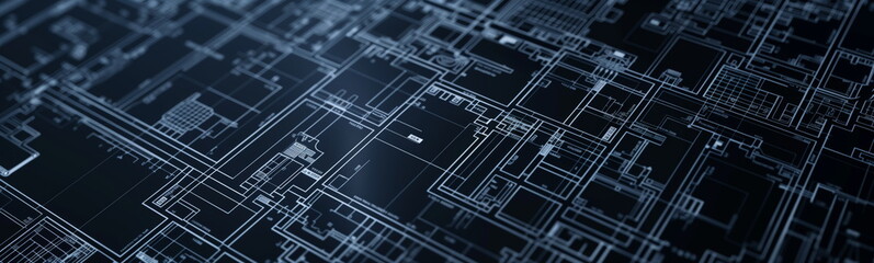 Floor plan, construction planning, blue print or floor drawing in black. Facility design. Facility planning. Creative architecture.
