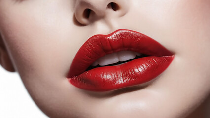 Naklejka premium Woman's Red Lips on White Background