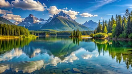 Scenic view of a tranquil lake with majestic mountains in the background, water, body of water, lake, mountains
