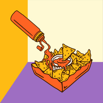 Fast Food Illustration Nacos woth Sauce Digital Hand Drawing