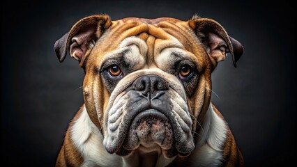 Obraz premium A close-up photo of a menacing-looking bulldog , bulldog, pet, animal, breed, dog, cute, wrinkles, fur, strong