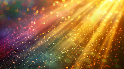 Obraz premium Abstract background of golden rainbow light and sparkling bokeh