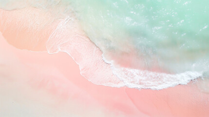 Sea surf on a pink sand beach from a bird's eye view