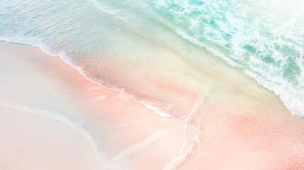 Fototapeta premium Sea surf on a pink sand beach from a bird's eye view