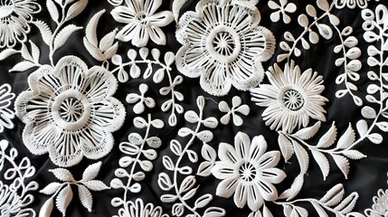 Fototapeta premium Elegant Lace Fabric with Detailed Floral Motifs for Stunning Overlays