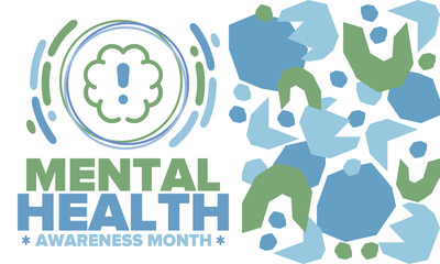 Mental Health Awareness Month in May. Annual campaign in United States. Raising awareness of mental health. Control and protection. Prevention campaign. Medical health care design. Vector illustration