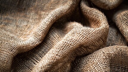Fototapeta premium Close-up Texture of Burlap Fabric with Natural Fibers - Organic Textile Background