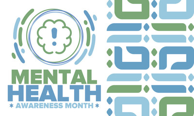 Mental Health Awareness Month in May. Annual campaign in United States. Raising awareness of mental health. Control and protection. Prevention campaign. Medical health care design. Vector illustration