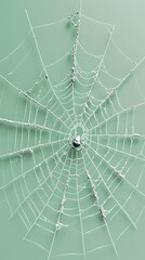 3D render of A spider web with a spider on a pastel green background, no peaple