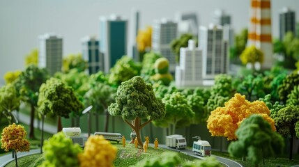 Fototapeta premium A Miniature Cityscape with Lush Green Trees and a Winding Road