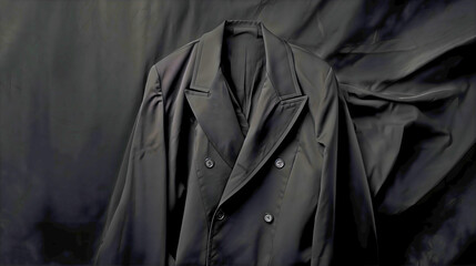 Black elegant dress that consists of coat and underneath shirt.
Made for spies.