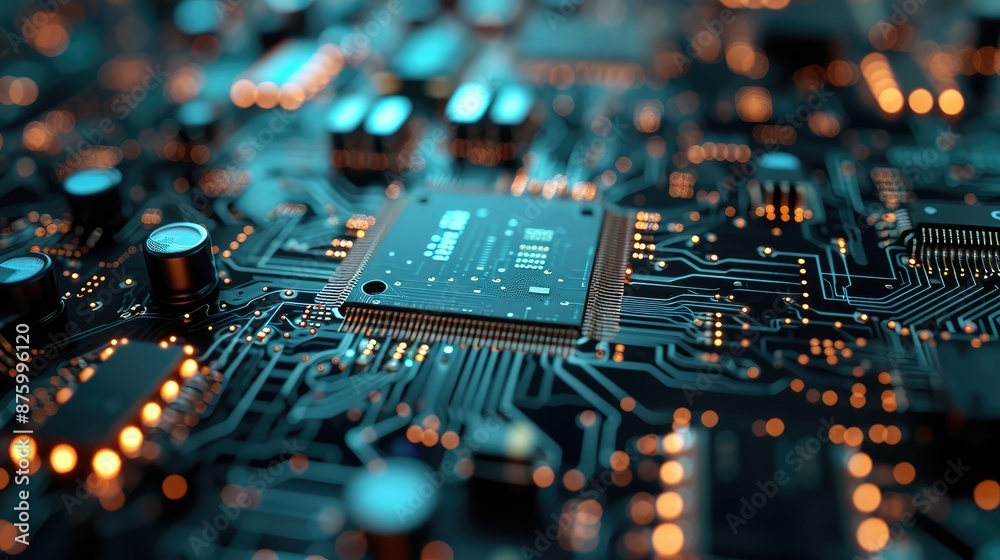 Poster background in the form of a microchip board. ai generative.