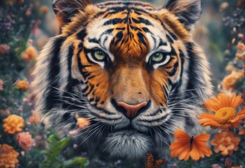 Obraz premium image flowers butterfly ad flower tiger butterfly ad back foreground painting s