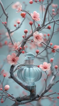 a bottle of perfume is shown in a tree.