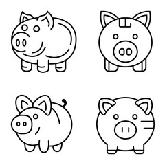 Animal pig icons set. Line vector. Isolate on white background