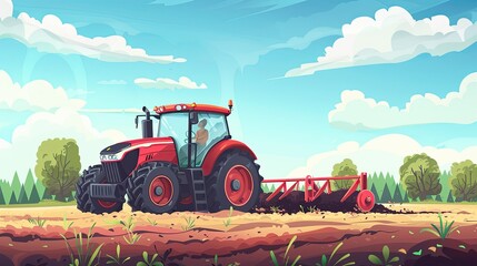 Obraz premium Agricultural machinery tractor worker prepare soil for growing in the field