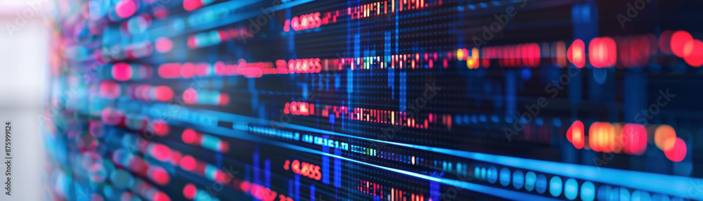 Aufkleber abstract close-up of digital code lines and data flow with colorful lights, representing technology 