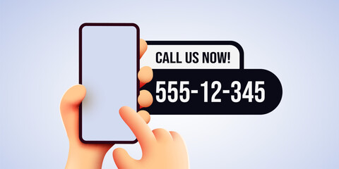 Call us now. Hand holding phone with message. Customer support concept.