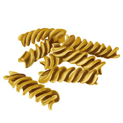 Fusilli Pasta. Speral form. Scattered paste, several pieces. Classic option. Yellow and beige. Monochrome style. Watercolor illustration.