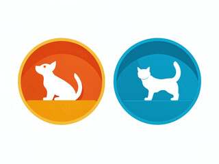 White dog and cat silhouettes in circular icons on white background