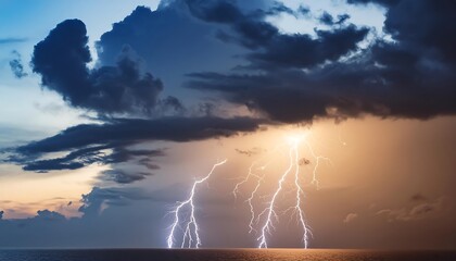 Lightning in the night sky with clouds