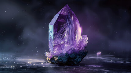 Obraz premium A Single Purple Amethyst Crystal Against Dark Background