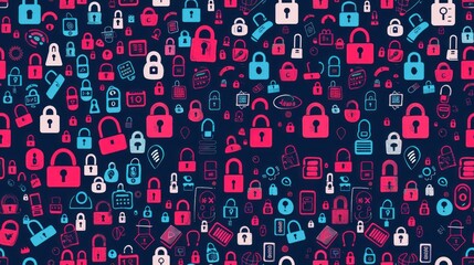 Abstract Digital Security Pattern with Various Lock Symbols