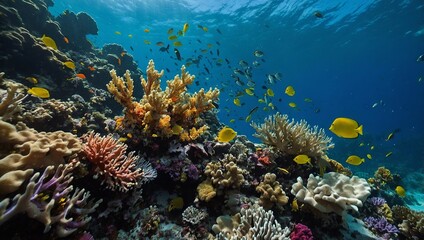 Colorful underwater coral reefs and marine life