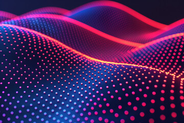 Abstract digital landscape with dynamic glowing pink and blue surface structure. Modern technology and futuristic digital background