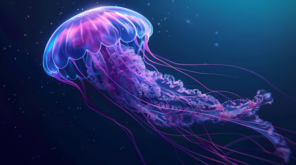 Naklejka premium Beautiful glowing jellyfish in the ocean