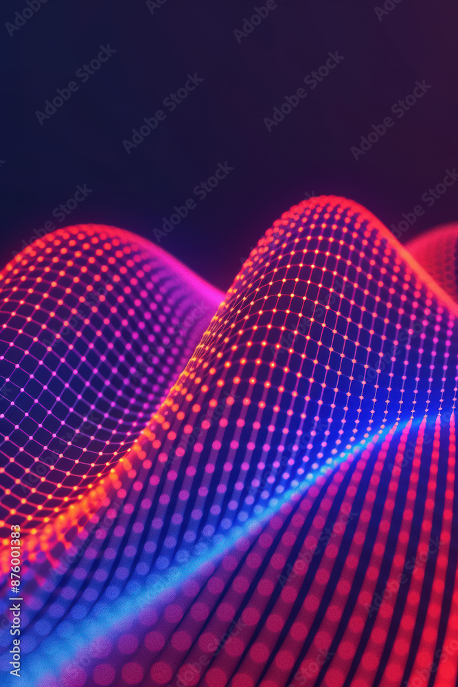 Poster abstract futuristic neon wave grid with vibrant red and blue colors creating dynamic patterns and a 