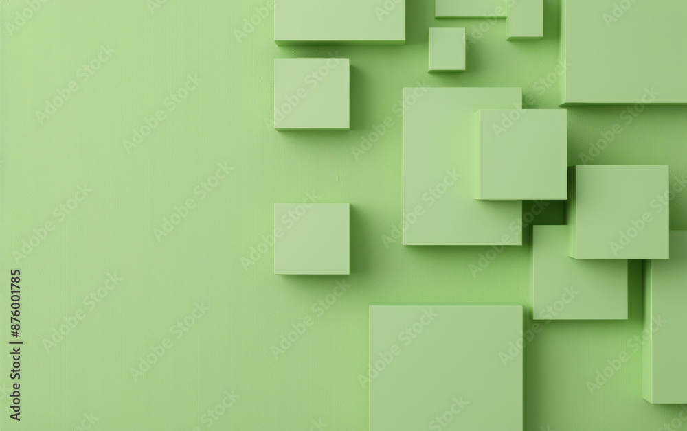 Poster abstract geometric green cubes on a lime green background, showcasing a minimalist design with vario