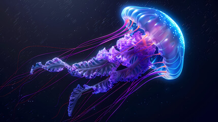 Naklejka premium Beautiful glowing jellyfish in the ocean