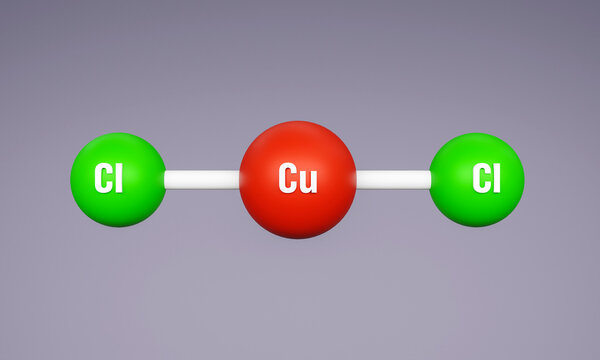 Copper chloride, CuCl2 chemical bond. Copper and chlorine compound. 3D illustration