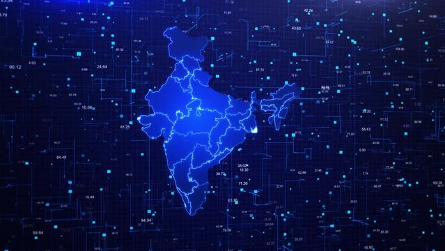Futuristic cyber digital India map technology network map or global business concept. visualization of the map in the virtual space Country data analysis map of cyber security futuristic business