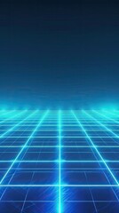 Obraz premium Neon wireframe horizon background The light blue square floor glows