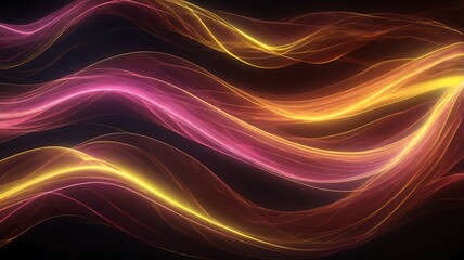 Colorful waves of energy in black background, colored neon lights in random digital design