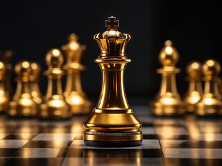 Golden queen stands tall on a chessboard
