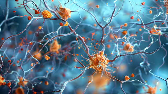 Visual representation of Alzheimer's amyloid plaques in a neuron. Concept Medical Illustration, Neurodegenerative Disease, Alzheimer's Research, Amyloid Plaques, Neuron Dysfunction