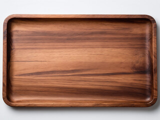 Rectangular wooden serving tray on white background