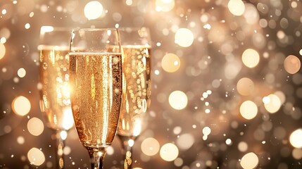 Elegant Champagne Glasses Sparkling under Fairy Lights