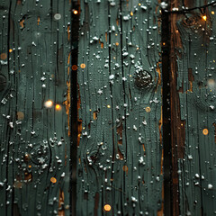 Dark Green Wooden Background with Snow and Coffee